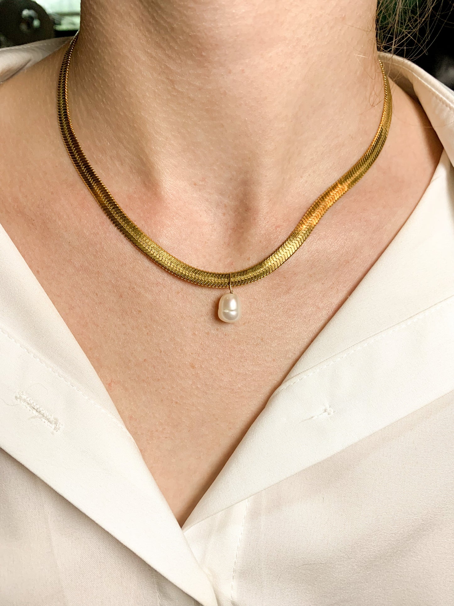 DRIP JEWELRY Herringbone with Pearl