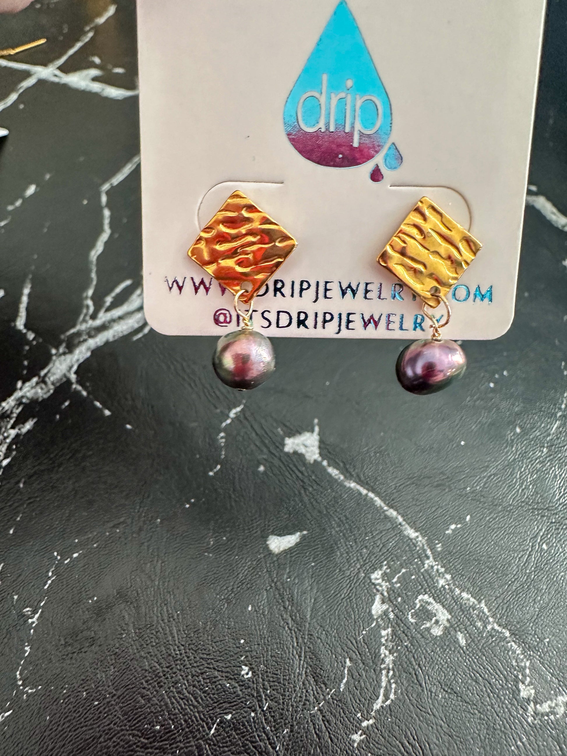 DRIP JEWELRY Carly Earrings- Tahitian Pearl or White Pearl on Gold