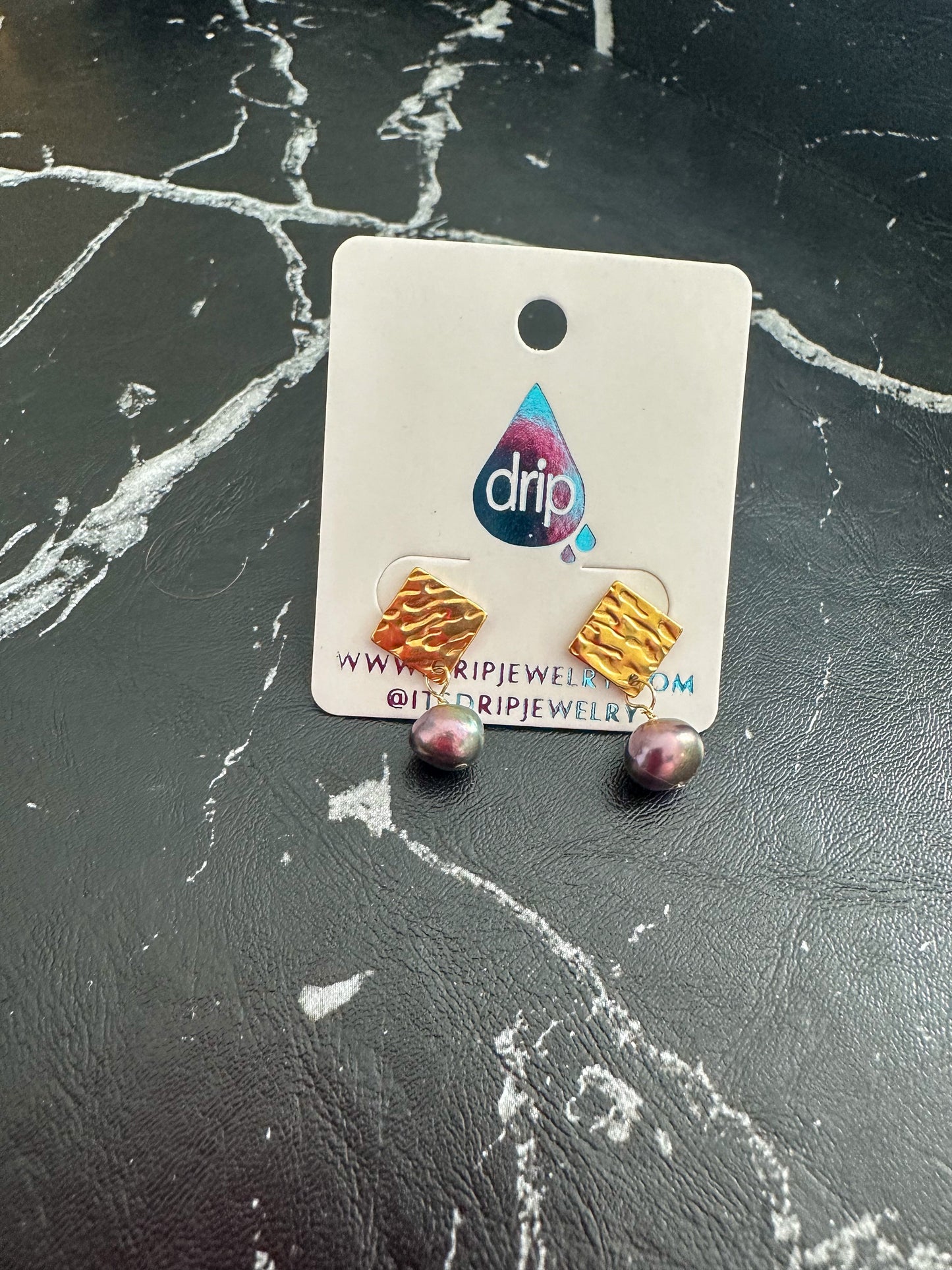 DRIP JEWELRY Carly Earrings- Tahitian Pearl or White Pearl on Gold