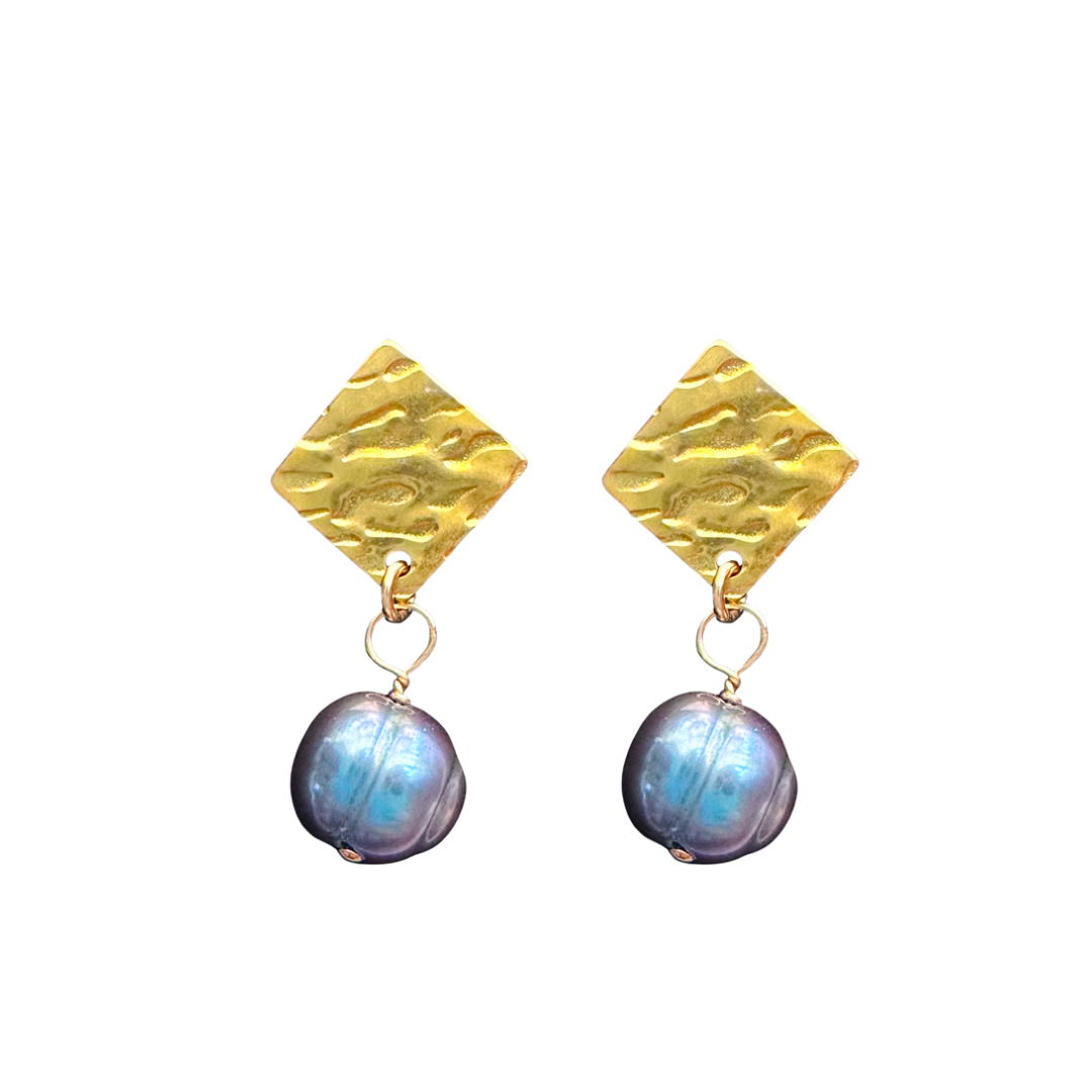 DRIP JEWELRY Carly Earrings- Tahitian Pearl or White Pearl on Gold