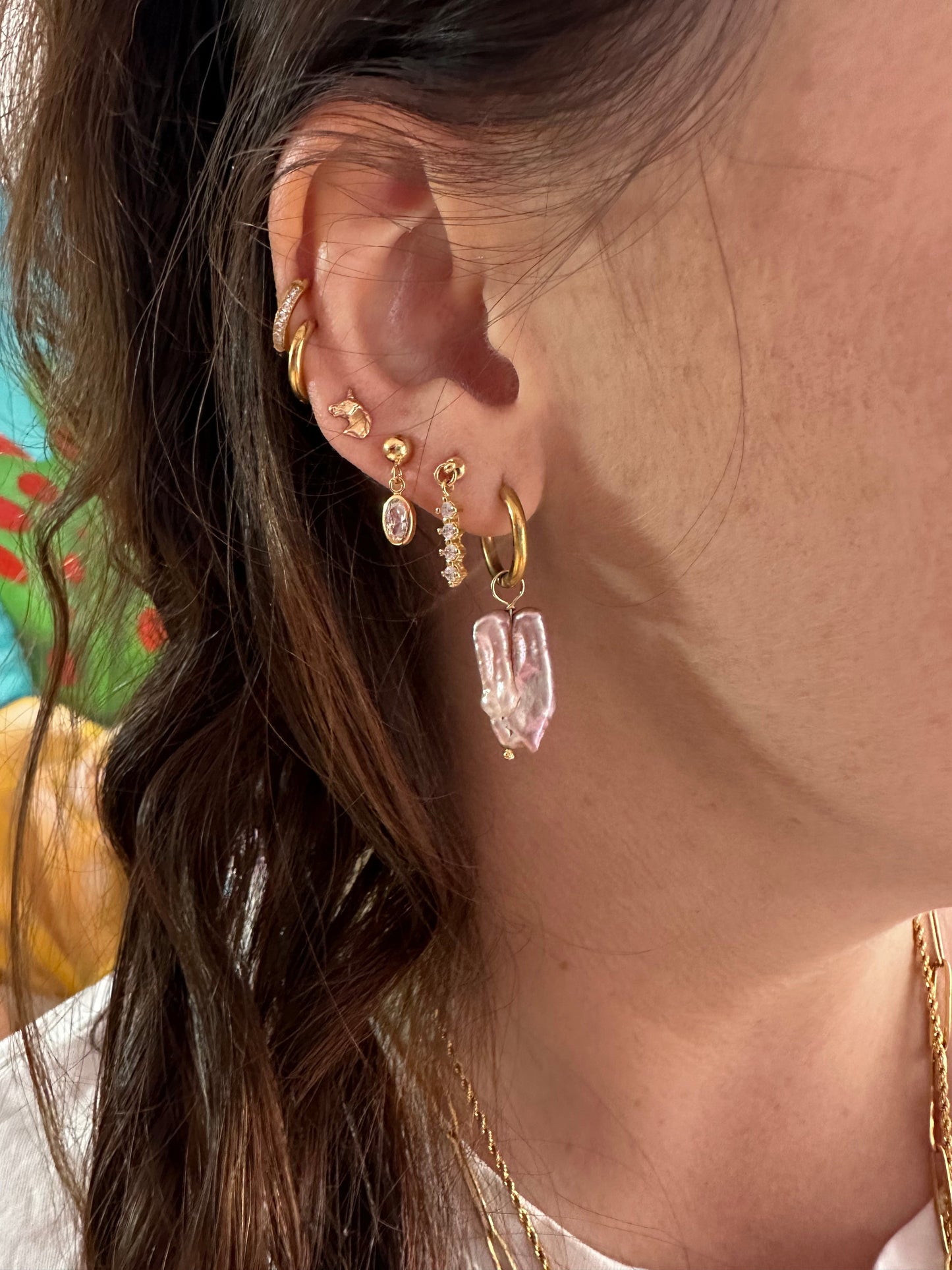 DRIP JEWELRY EARRINGS Iridescent Pearl or No Pearl Hoops