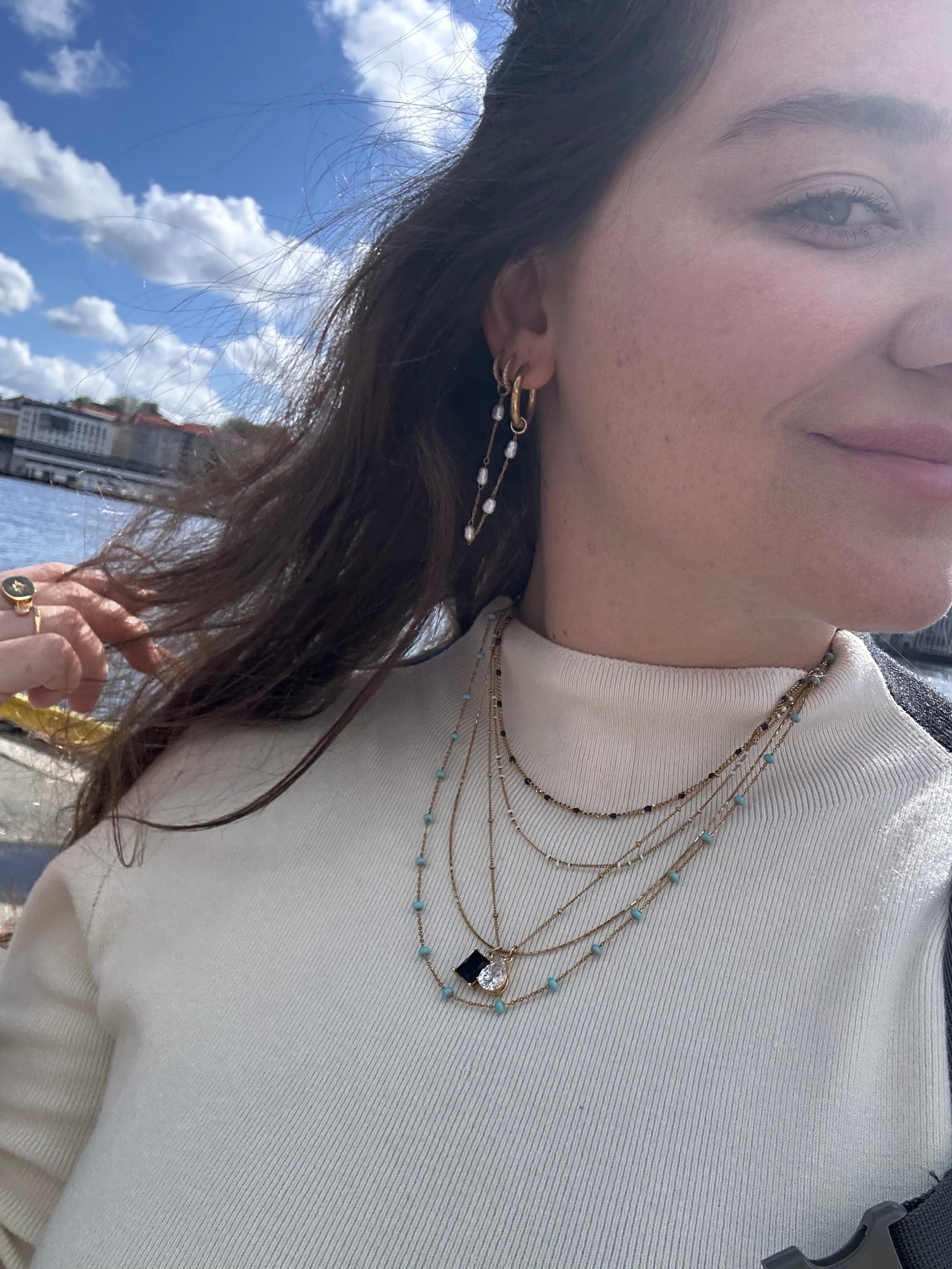 DRIP JEWELRY EARRINGS Pearl Ear Chain