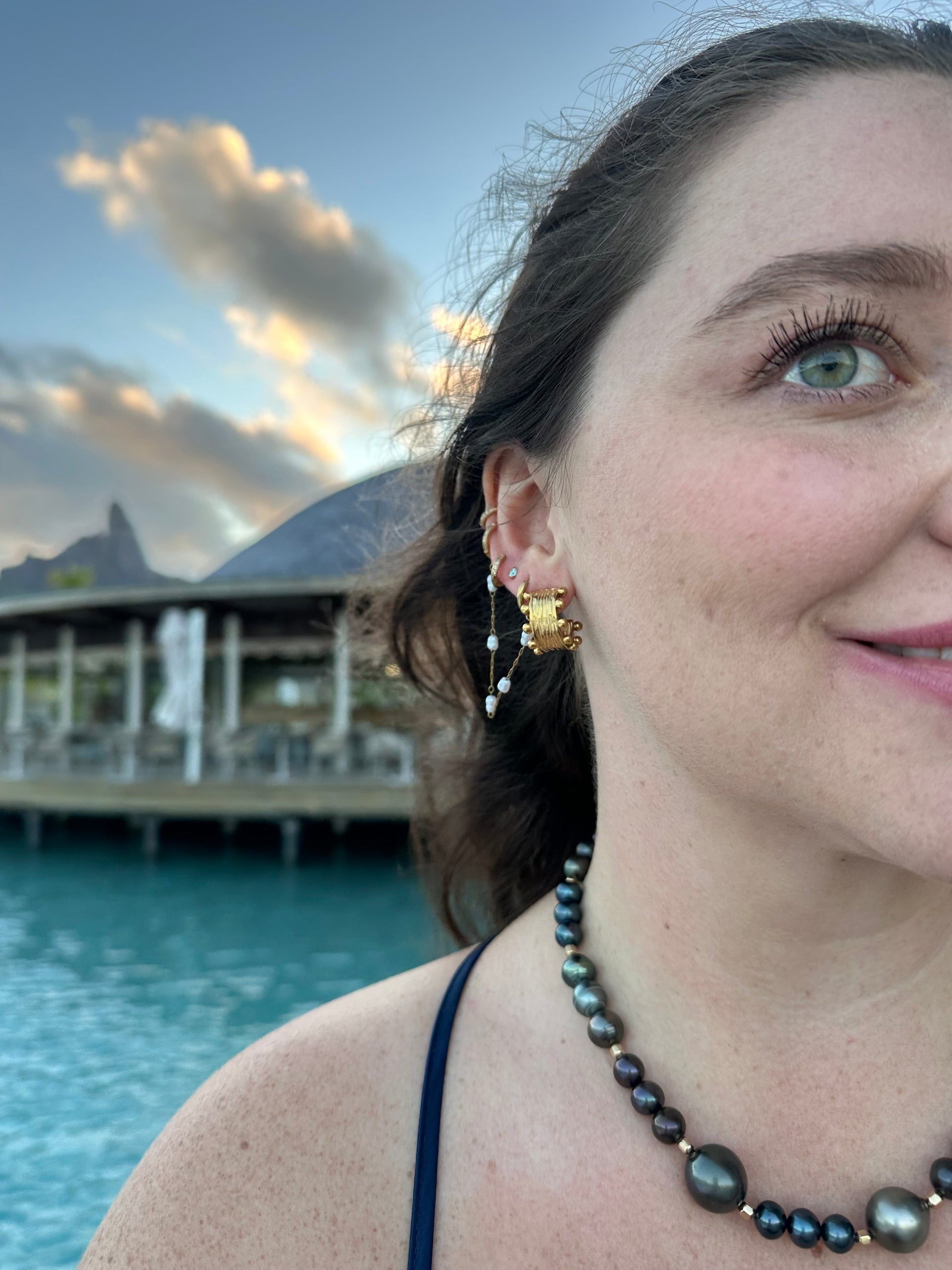 DRIP JEWELRY EARRINGS Pearl Ear Chain