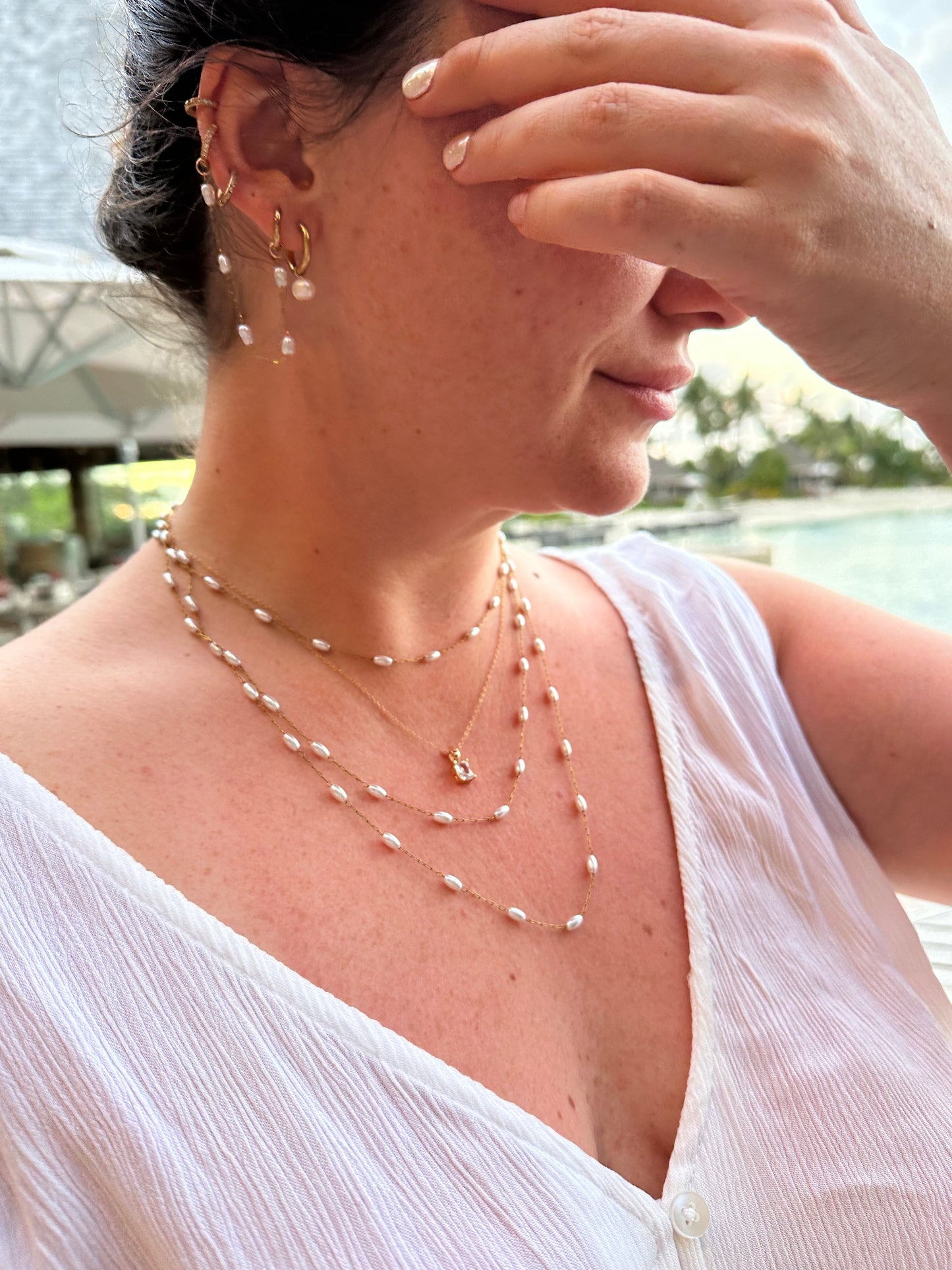 DRIP JEWELRY EARRINGS Pearl Ear Chain