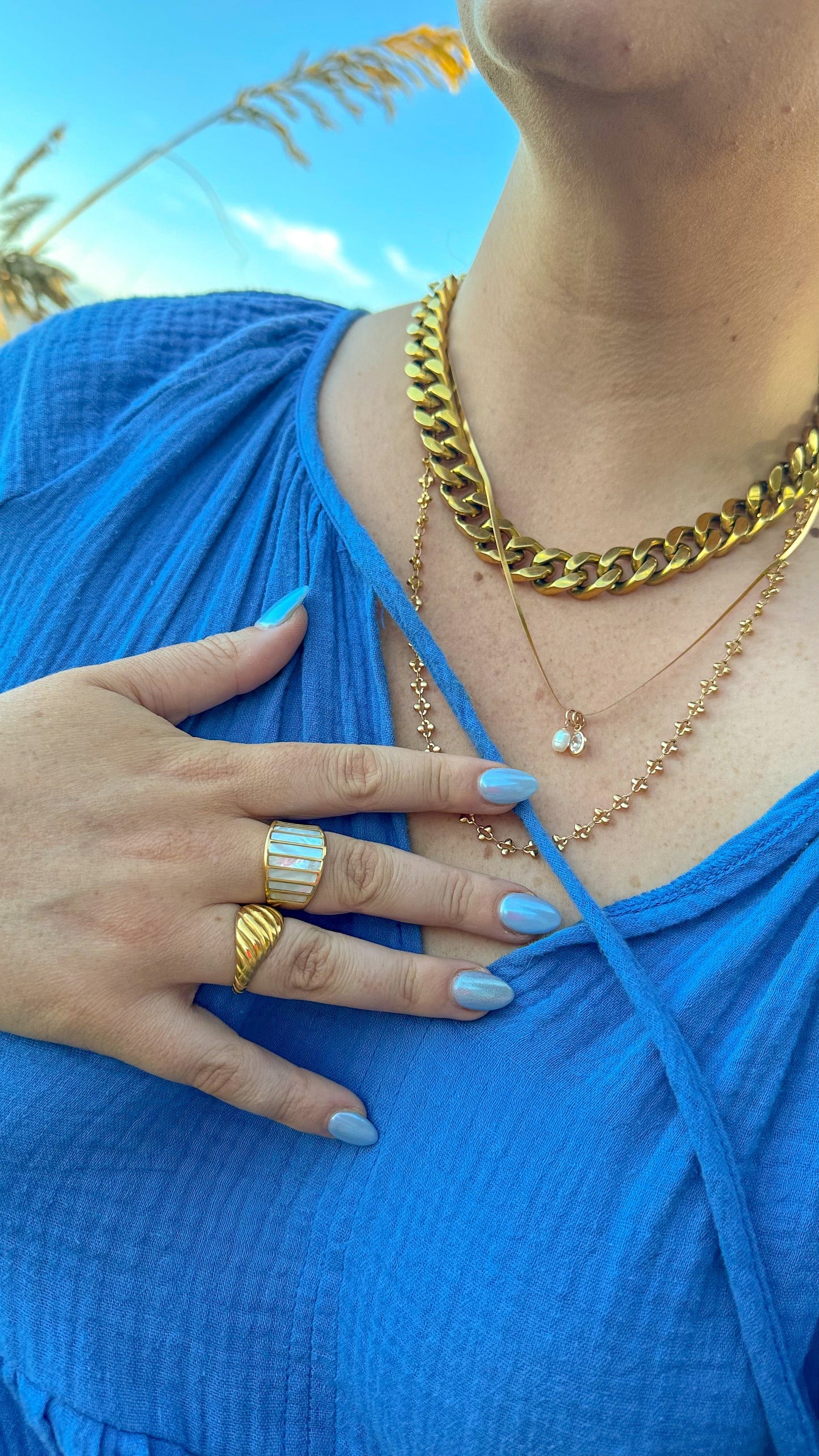 DRIP JEWELRY Necklaces 18k Stainless Steel Silky Herringbone Mini Moi et Pearl