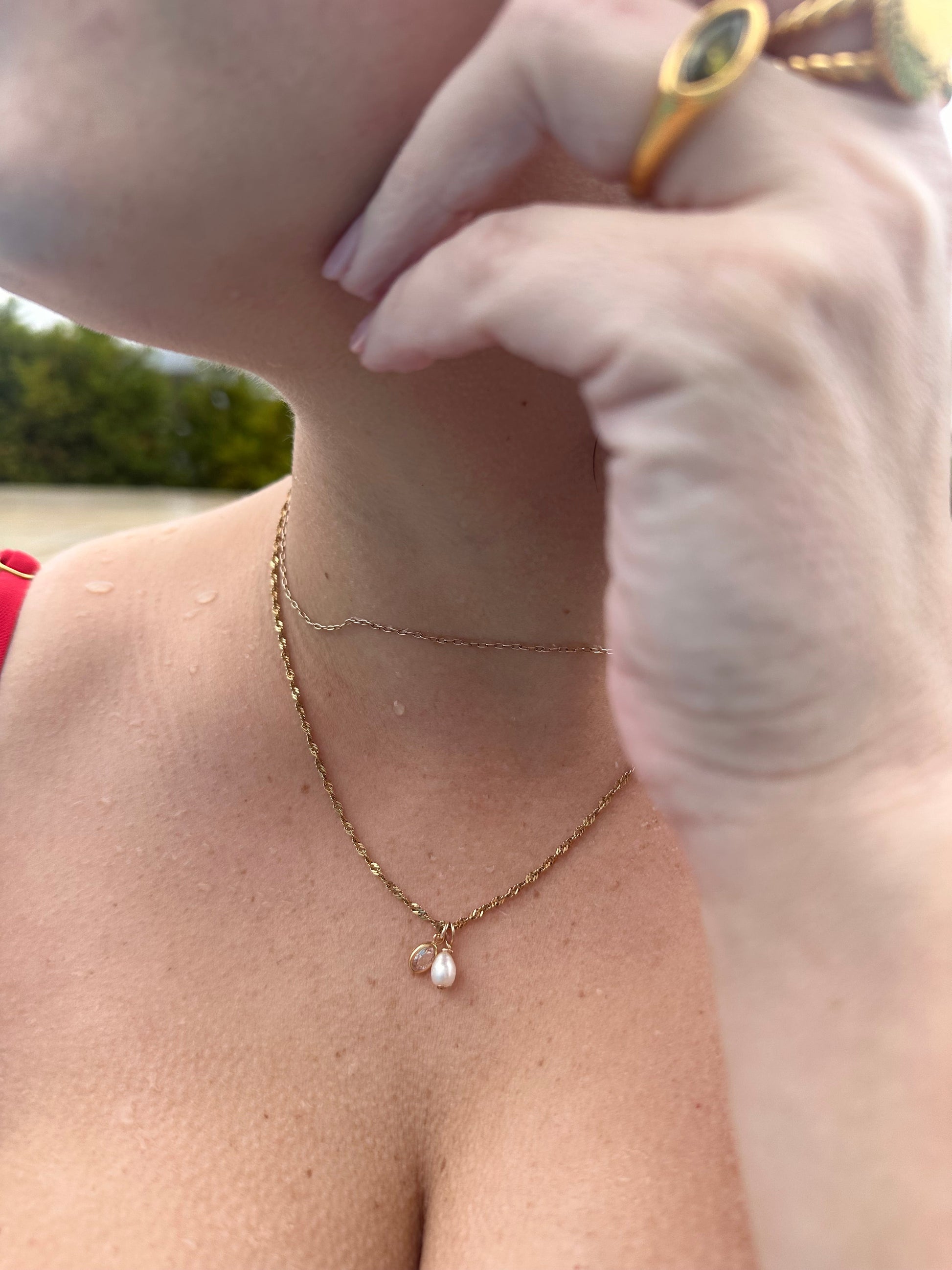 DRIP JEWELRY Necklaces 18k Stainless Steel Thin Waves Mini Moi et Pearl