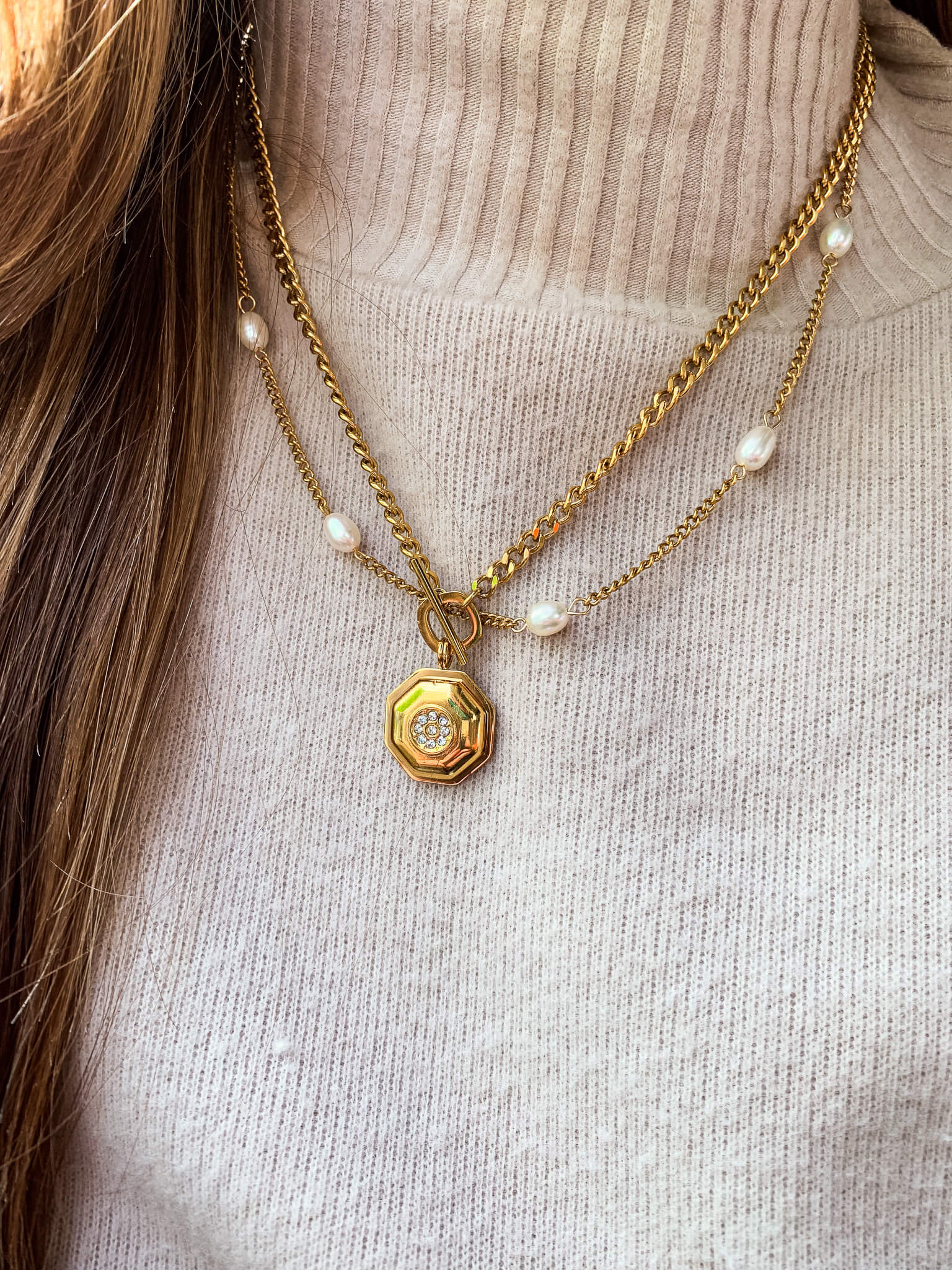 DRIP JEWELRY NECKLACES Curb Pearl Station Necklace